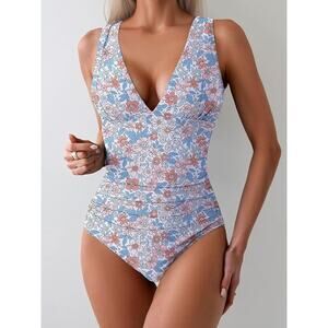 New Large One Piece Slimming, Tummy Control, Wide Straps, Plunge V Neck Swimwear